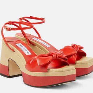 Jimmy Choo Ricia 95 red orange leather platform sandal 41
